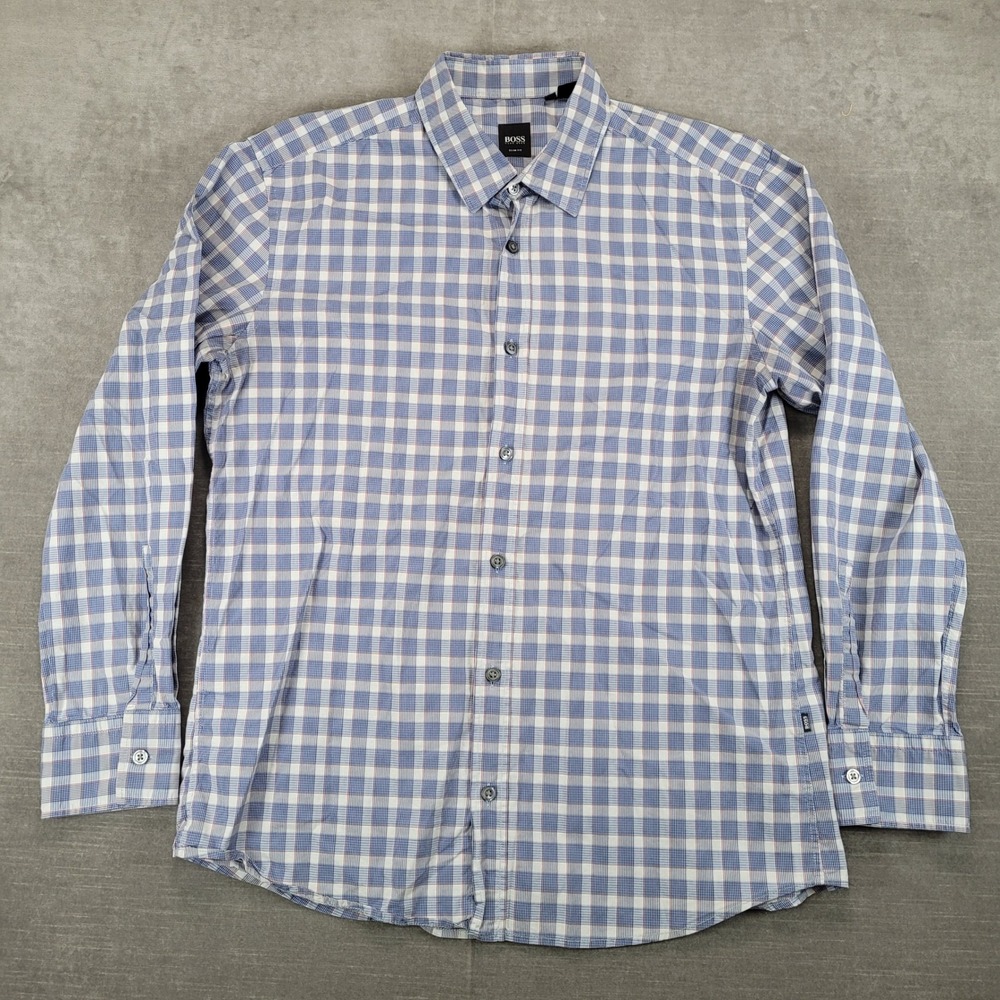 BOSS Hugo Boss Shirt Mens Slim Fit Plaid Button Down Long Sleeve Size Large